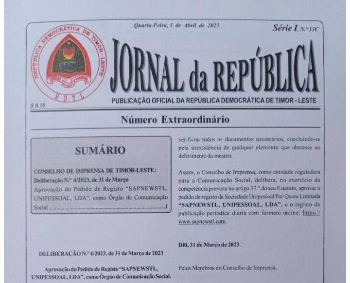 Agradese Ba Konsellu Imprensa, Konsege Delibera Mídia SAPNewsTL & Publika Iha Jornal da Repúblika